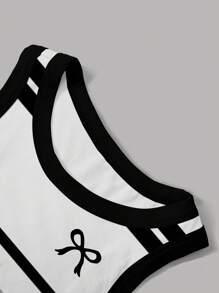 INAWLY Áo ba lỗ cổ tròn in họa tiết sọc và nơ, mùa hè - Nhiều màu - Xem 5