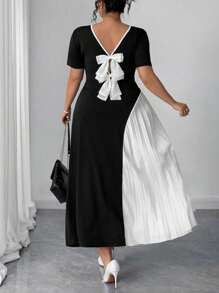 SHEIN CURVE+ Plus Size Contrast Color Pleated Design Butterfly Decor Back Top Women Casual Dress Women Dresses Birthday Women Birthday Outfit Women Plus Black Dress Women S Clothes Women Dresses Elegant Gown