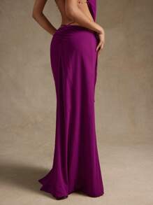 Hauture Women's Summer Going Out Sexy Sleek Side Tie Raspberry Chiffon Skirt - Purple - View 3