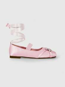 ROMWE Kawaii Balerini eleganți și la modă pentru femei, cu vârf pătrat și cataramă, stil punk dulce, versatili pentru petrecere, purtare zilnică, rochie de seară, roz - Roz - Vizualizare 2