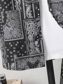 Teen Boy's 3pcs Short Sleeve Shirt, Vest And Shorts Set With Paisley Pattern, School, Campus, College