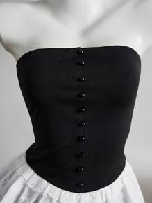 Elamini Women's Spring & Summer Cutout Embroidered Ruffled Hem Peplum Camisole Top - Black - View 5