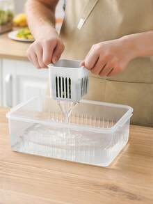 1pc Multi-Grid Food Storage Storage Box For Home, Fresh-Keeping Box For Ginger And Garlic, Wholesale Kitchen Refrigerator Fruit Food Preservation Draining Box - White - View 2