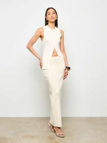 AiiRZ 超优雅长款直筒裙专业办公室工作服晚会商务铅笔紧身秋冬春 - 白色 - 查看 3