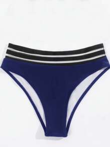 SHEIN Swim Damen Patchwork Farbblock Streifen Strandurlaub Bikini Unterteil