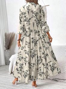 SHEIN LUNE 母亲节休闲复古碎花优雅大码连衣裙，适合春夏季飘逸连衣裙 - 彩色 - 查看 4