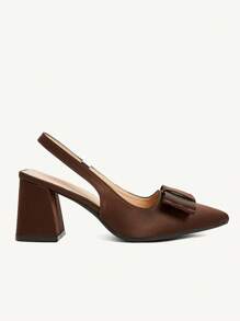 CUCCOO CHICEST 女士优雅方头粗跟一脚蹬高跟鞋，带蝴蝶结装饰，巧克力棕色，适合工作、约会、下午茶，百搭衣橱必备