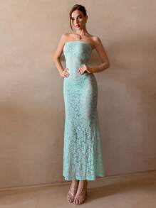 Aloruh Đầm đuôi cá chống nắng cho kỳ nghỉ đảo gợi cảm thanh lịch dành cho nữ, đầm ống xuyên thấu màu xanh lá cây xô thơm, đầm bó sát, đầm dự tiệc, đầm ren xuyên thấu màu xanh bạc hà, đồ mặc đi biển - Màu xanh Bạc hà - Xem 3