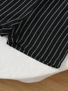 SHEIN Playful Pals 3pcs Baby Boy Infant Toddler Newborn Spring/Summer Gentleman Style Black & White Striped Woven Shirt+Shorts+Detachable Cape 3 Pieces Set, High Quality Cotton Baby Outfit