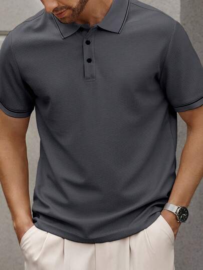 Calvornis 男士休闲拼色短袖 Polo 衫，夏季