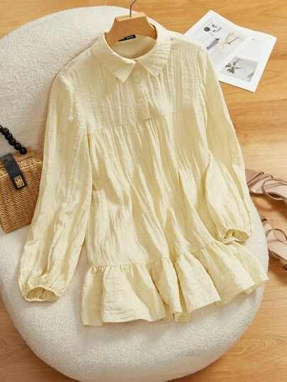 Modelyn Women's Elegant Commuter Sheer Organza A-Line Blouse, Eggshell Yellow   Butter Yellow  School Blouse  Back To School
