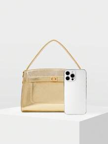 MOTF PREMIUM PU 皮革转锁顶部提手包，适合通勤 - 金色 - 查看 4