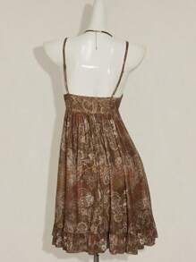 SHEIN ICON Y2k 西部外出复古波西米亚嬉皮娃娃裙飘逸佩斯利印花细肩带网眼度假休闲连衣裙 - 彩色 - 查看 2