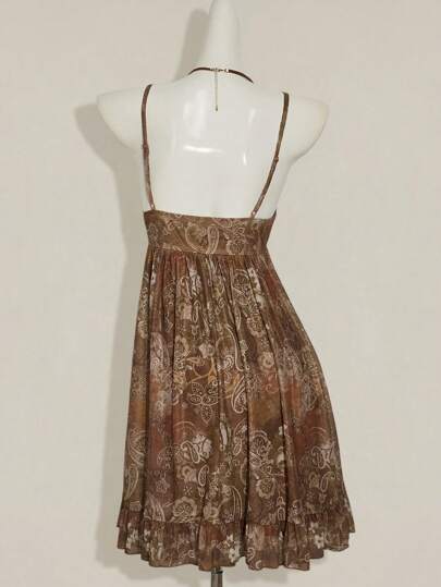 SHEIN ICON Vestido casual de verano con estampado de paisley, escote de tirantes finos, diseño fluido tipo 'babydoll', estilo boho hippie vintage de los años 2000 para salir