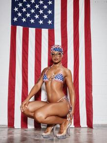 SUMWON WOMEN 美国国旗星条旗三角比基尼套装夏季海滩节七月四日独立日泳衣 - 彩色 - 查看 3