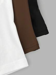 Sweetra 3pcs/Set Asymmetrical Asymmetric Collar Fitted T-Shirt Versatile Casual Tops, Spring/Summer - Multicolor - View 5