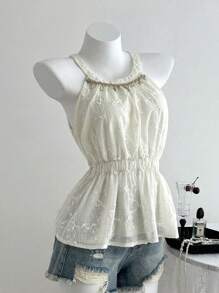 Elamini 春夏款无袖露背贝壳领腰部设计背心 - 杏色 - 查看 4