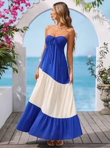 Vivid Eden Đầm Bandeau dài thắt nơ phía trước hai tông màu cho kỳ nghỉ của phụ nữ - Nhiều màu - Xem 4