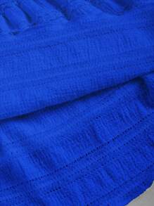 SHEIN Unity 纯色荷叶边双层下摆半身裙，休闲度假风 Y2K 迷你短裙 - 寶藍色 - 查看 5