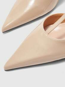 CUCCOO BIZCHIC Women's Fashion Pointed Toe Chain Decor Open Back Kitten Heel Pumps