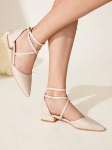 CUCCOO CHICEST 米色平底尖头交叉一脚蹬鞋，时尚休闲舒适，适合工作、约会、派对、婚礼、度假 - 米色 - 查看 3