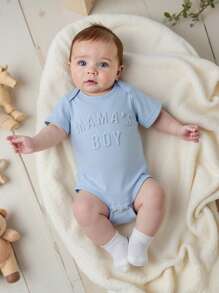 Baby Boy Infant Newborn 0-3 Years Old Casual Daily In/Outdoor Graphic "MAMA'S BOY" Short Sleeve Knitted Bodysuit, Cotton Material - Blue - View 7