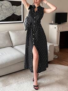 Pariaura 无袖黑白波点法式通勤风复古优雅商务休闲女士夏装 - 彩色 - 查看 6