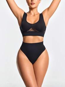 SHEIN Women Solid Color Hollow Bra & Panties Shapewear Set