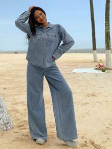 DAZY Women Denim Two Pieces Outfits,Fall Women Clothes - Medium Wash - View 3