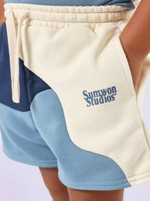 Bộ đồ thể thao họa tiết sóng trẻ em của Sumwon Studios Bộ đồ thể thao thường ngày mùa hè mùa xuân Áo nỉ thể thao Quần áo chạy bộ Quần áo chơi - Màu xanh lam - Xem 7