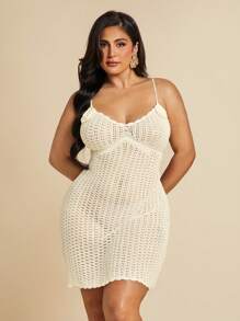SHEIN BAE Vestido de punto sin mangas con decoración floral 3D para mujer de talla grande, vestidos para mujer, ropa de San Valentín, atuendos de vacaciones, atuendos de verano para mujer, vestidos blancos de verano para mujer, vestidos de verano para mujer, atuendos de playa para mujer, ropa occidental para mujer, atuendos de cumpleaños para mujer - Albaricoque - Ver 6