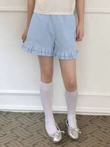 DAZY Tween Girl Solid Color Ruffle Hem Pocketed Fashion Shorts,Girls Summer Outfits,Back To School Clothes - Blue - View 5