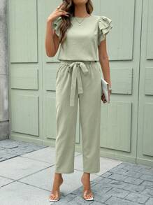 SHEIN Clasi 女士日常两件套服装 - 綠色 - 查看 3