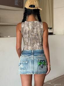 Plus Size All-Over Print Round Neck Slim-Fit Summer Casual Tank Top