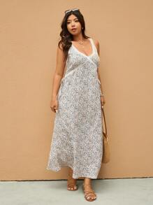 Elaquor Váy ren hoa chắp vá đơn giản thường ngày cỡ lớn cho kỳ nghỉ - Nhiều màu - Xem 6