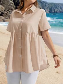 EMERY ROSE 大码休闲条纹衬衫，简约时尚，适合日常穿着、夏季穿着、送给母亲的礼物、波西米亚风、春假风、狂欢风、乡村风