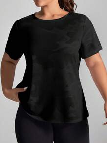 Easithlete Camiseta de actividad física de manga corta con cuello redondo y estampado de camuflaje para mujer de talla grande