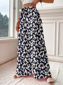 SHEIN VCAY Women's Casual Vacation Style Black & White Polka Dot Pattern Wide Leg Pants, Suitable For Summer & Vacation Fall Clothes Winter Clothes