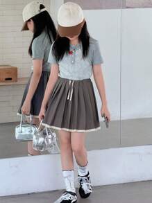 DAZY Girls Pleated Mini Skirt, Fall - Grey - View 6