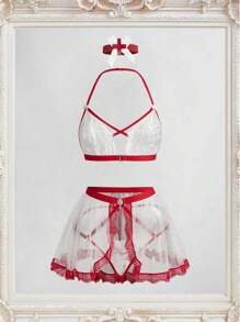 SHEIN 3件套女士性感蕾丝和网眼内衣套装