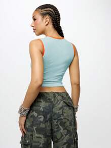 SUMWON WOMEN Camiseta de tirantes con gráfico, parte superior informal de corte ajustado acanalado de estética "Y2K" para adolescentes, apropiada para festivales de verano, entrenamiento y uso casual - Azul - Ver 2