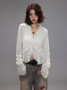 Coolane Women's Spring/Summer Date Night Concert Streetwear Textured Pleated Ruffle Blouses