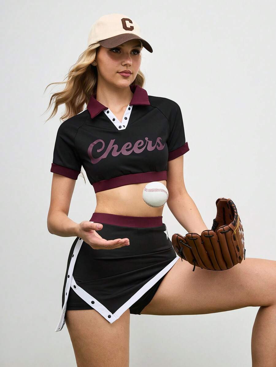 女式字母印花短袖短款运动 Polo 衫