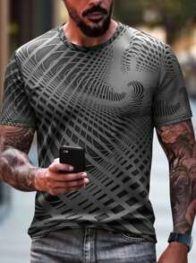 Manfinity LEGND Men's Fashionable Geometric Print Short Sleeve T-Shirt, Summer - Grey - View 1