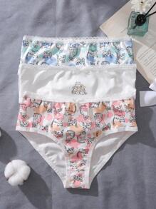 3pcs Printed, Cute, Comfortable, Simple Pattern Underwear For Teenage Girls Underwear Sets For Girls - Baby Pink - View 4