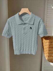 Comfortcana 女士休闲雾蓝色针织毛衣，夏季 - 霧霾藍 - 查看 4