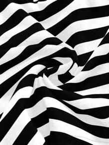 ROMWE 大码女式双色条纹金属圆扣可调节吊带背心 - 黑與白 - 查看 3