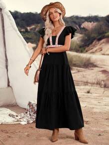 EMERY ROSE Women's Bohemian Style Woven Strap Dress, Sleeveless - Black - View 3