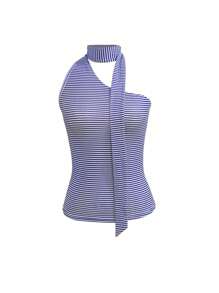 SHEIN Women Casual Striped Sleeveless One Shoulder Blouse Top, Summer