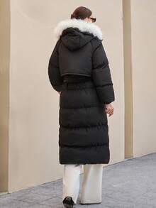 CLARA VERO Premium Quality, Contrast Fur Detailed Puffer Winter Coat - Black - View 2